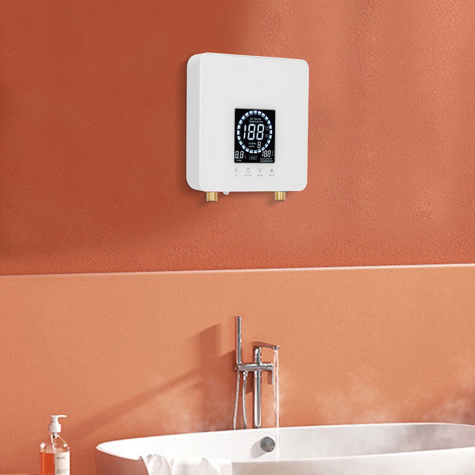 7500W Modern Instant Electric Water Heater with Led Display White IPX4 for Kitchens, Bathrooms