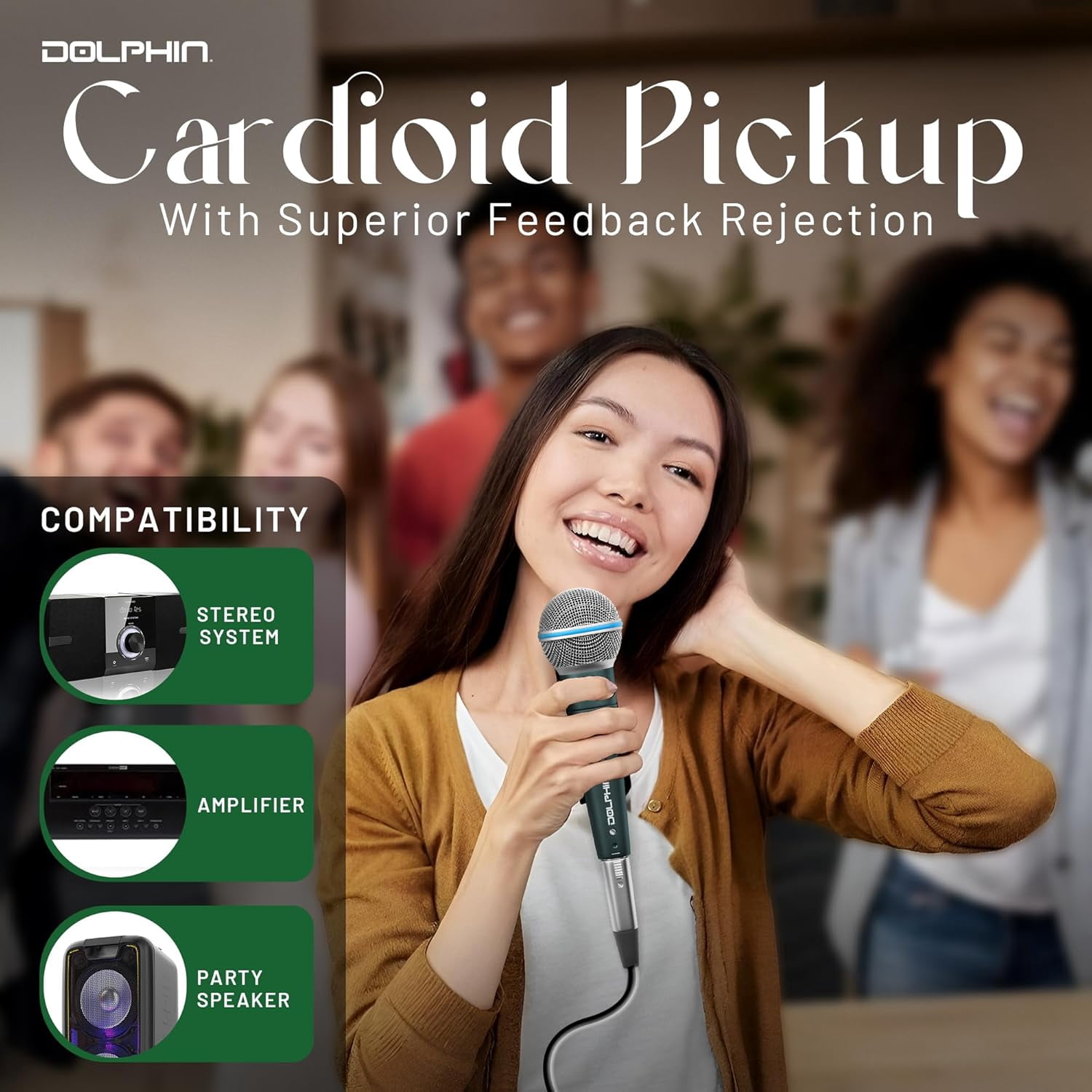 Dolphin MCX30 Handheld Dynamic Vocal Microphone, HQ Direct Connection Audio 1/4, Durable, Crystal Clear Sound, Detachable 14ft XLR Cable, Mic Stand Clip, & Carry Case