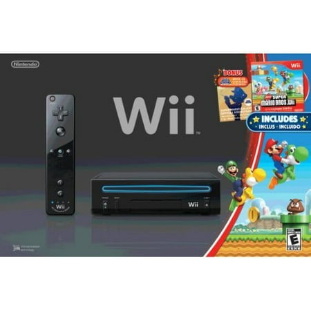 Refurbished Wii Black Console With New Super Mario Brothers Wii And Music