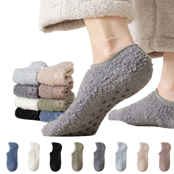 4 Pairs Cozy Winter Fuzzy Women Socks for Men Grip Slippers Fluffy House Non Skid Microfiber Socks Non-Slip Fuzzy Crew Socks for Women Cozy Winter Socks for Home