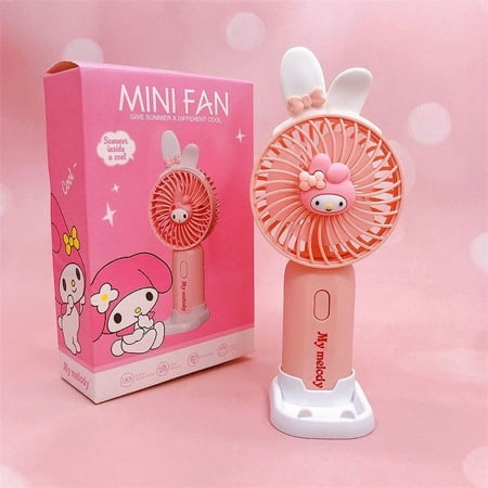 

Sanrio Anime Handheld USB Small Fan Cute Kuromi Hello Kitty Cinnamoroll Purin Dog Portable Cartoon Desktop Phone Holder Fan Toys