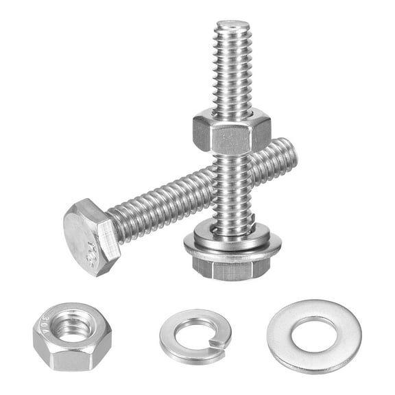 Uxcell 10 Set Hex Head Nuts and Bolts Assortment Kit, 304 Stainless Steel 1/4-20 x 1-1/2" Hex Head Bolts with 1/4" Nuts and Washers for Construction, Machinery Manufacturing