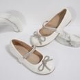 thumbnail image 2 of Rexoro Girls' Mary Jane Flats Kids Sparkly Rhinestone Bow Dress Shoes Princess Girls Shoes for Wedding Party White 13 Little Kid, 2 of 6