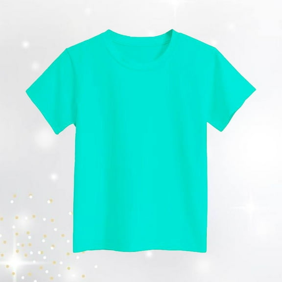 MIXUE Toddler Girls Tops & T-Shirts Solid Color Crew Neck Short Sleeve Loose Fashion Tops Activewear,Blue,6-7 Years