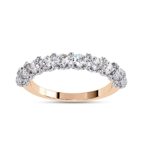 AFFY Half Eternity Wedding Band Ring for Women, Round Cut Lab Created Moissanite Cluster Rings in 10K Solid Rose Gold Size-10