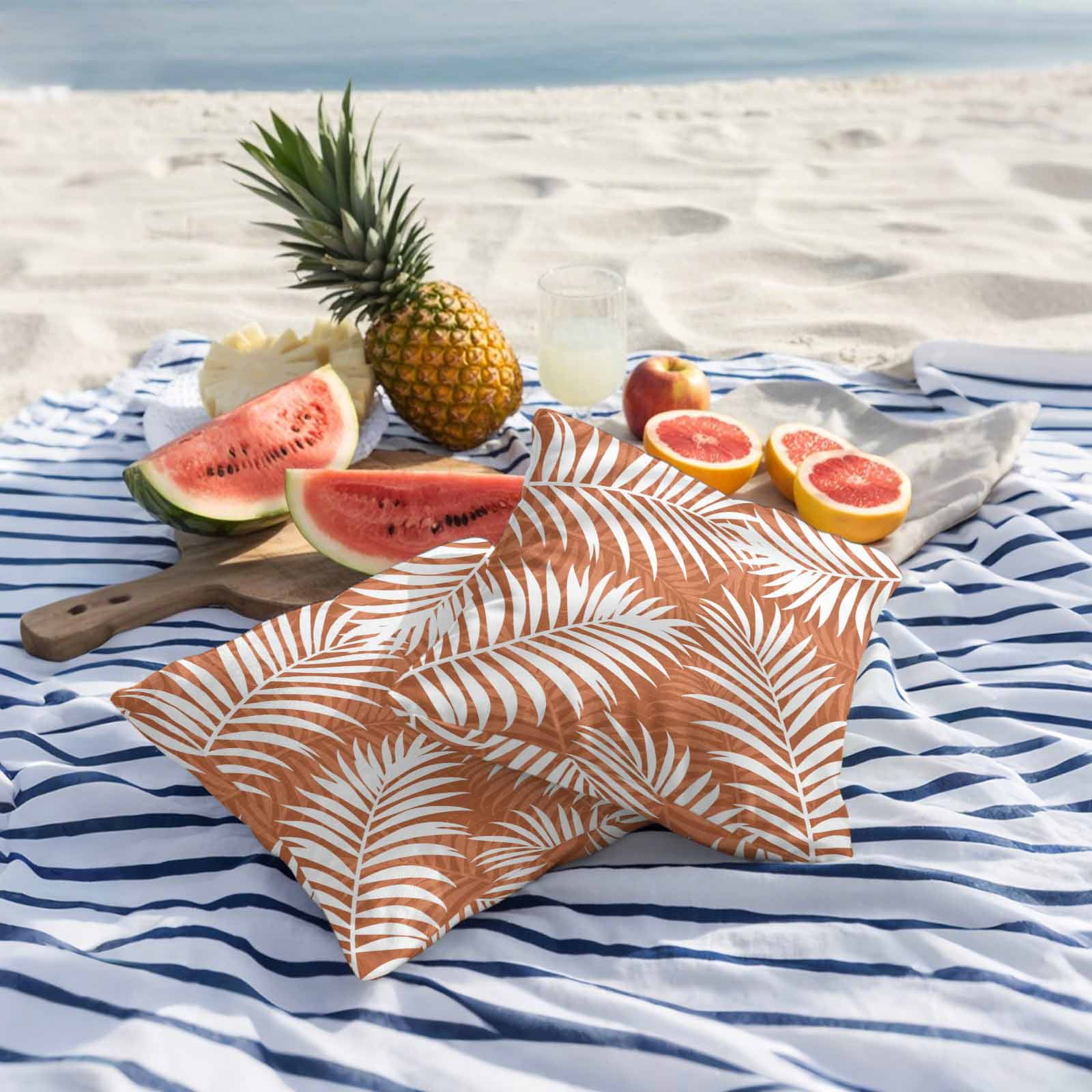 Outdoor Waterproof Throw Pillow Covers Set of 2 Summer Palm Leaves Decorative Pillowcases Square Outdoor Pillows Cushion Case 18x18 Inch Orange Tropical Leaf Plant Patio Pillows for Couch Sofa Bed