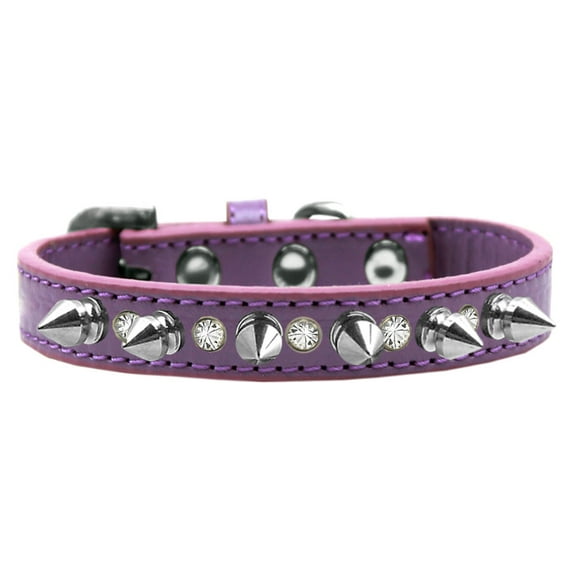 Pet and Dog Spike Collar, "Clear Crystals Silver Spikes”