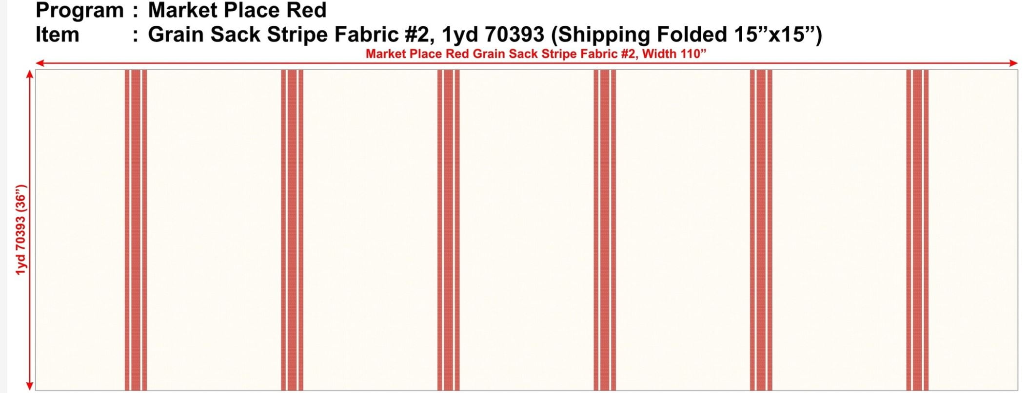 Piper Classics Market Place Red Grain Sack Stripe Bulk Yardage, One Yard, 36" x 110" Wide