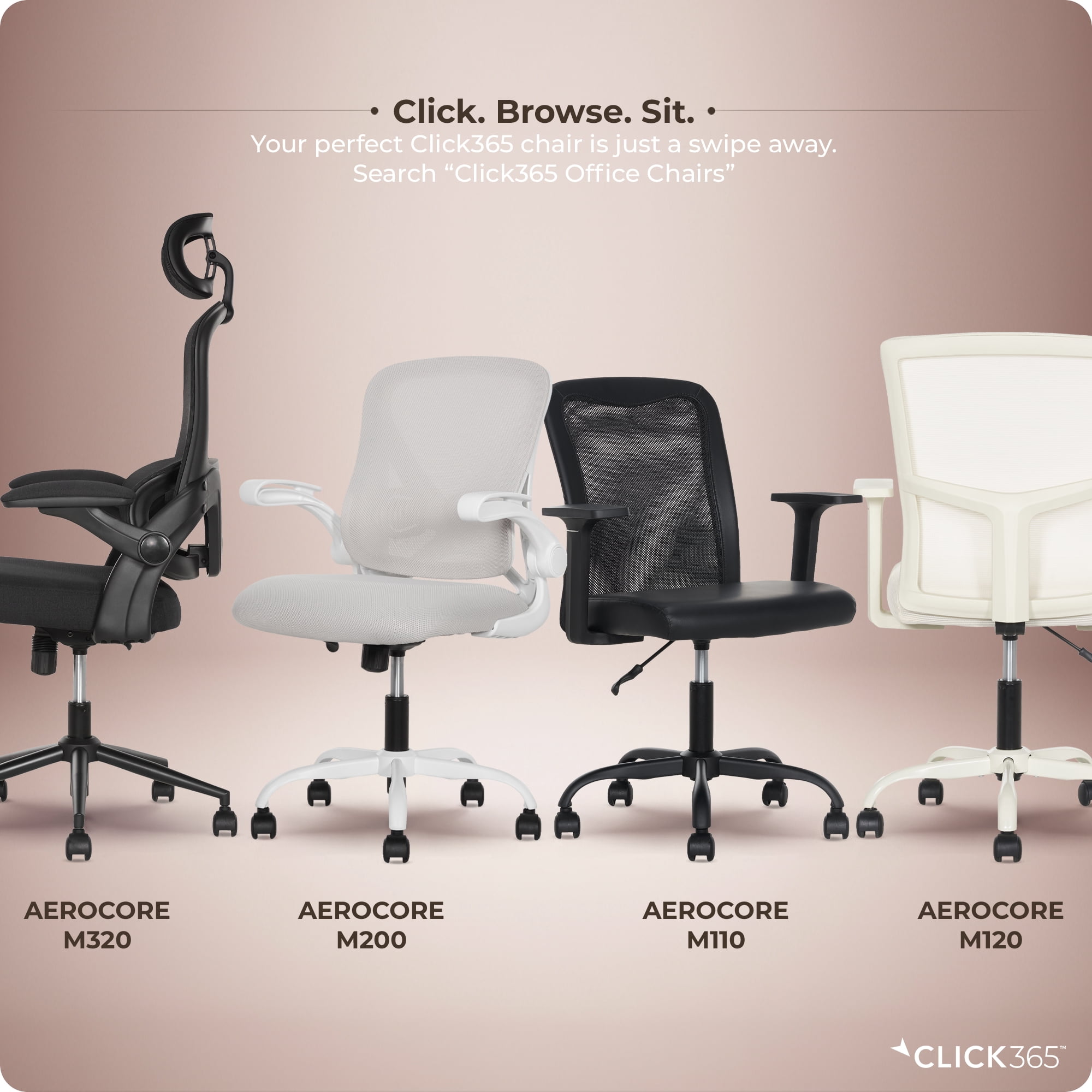 Click365 AeroCore  M200 Adult Mesh Mid Back Indoor Residential Ergonomic Office Chairs, Hardware Kit, Light Gray