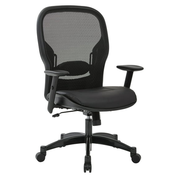 Professional Breathable Mesh Back Chair with Bonded Leather Seat in Black
