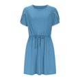 thumbnail image 4 of mfyjkho Vestidos para mujer, Vestido mini de mujer con cuello redondo, manga corta, lazo frontal, corte A y dobladillo de doble capa Vestidos maxi para mujer l, 4 of 6