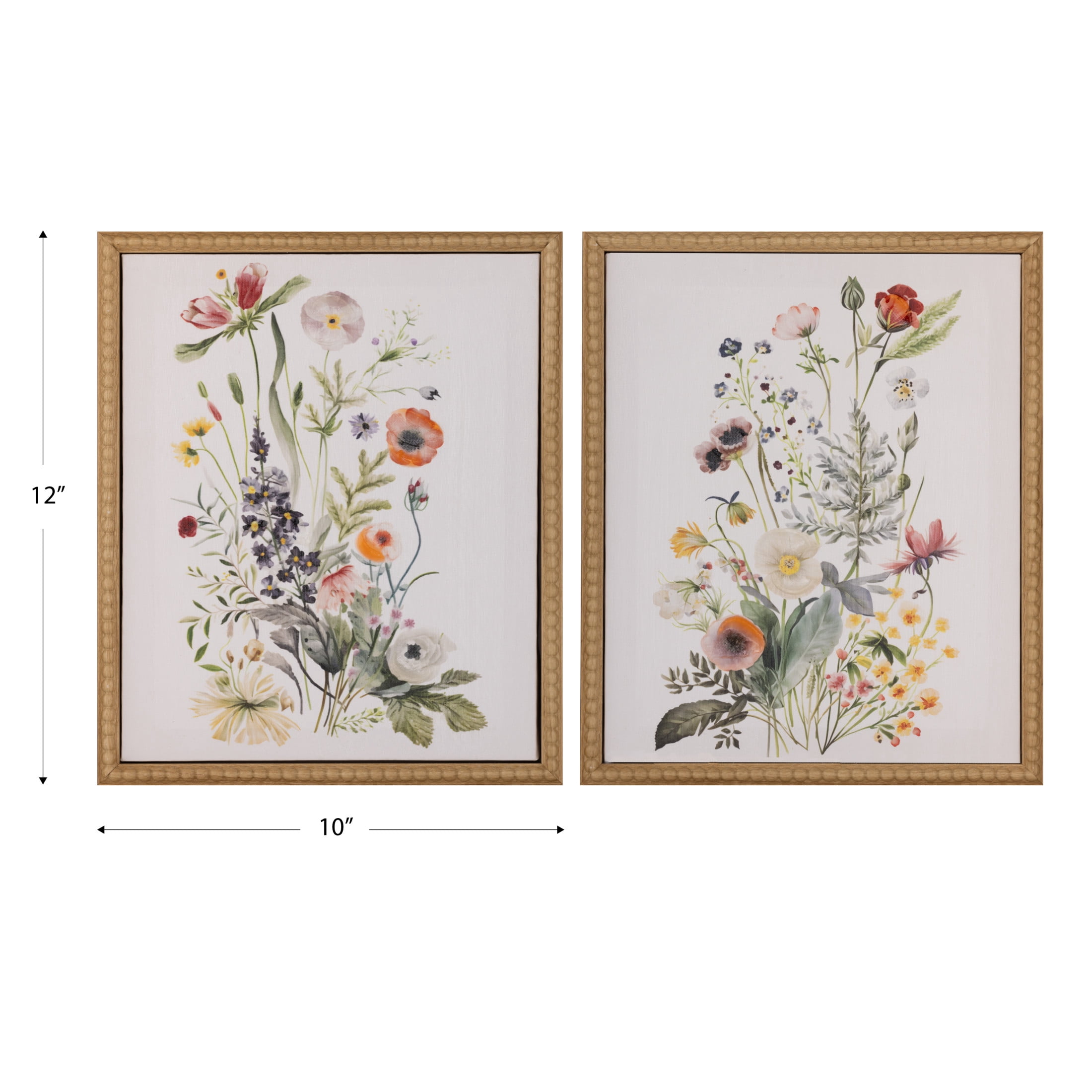 Gallery Solutions Set of 2 Botanical Floral Canvas Art with Beaded Frame