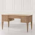 thumbnail image 2 of Pemberly Row Gold Accent 5-Drawer Wood Executive Desk Natural Brown Wood, 2 of 6