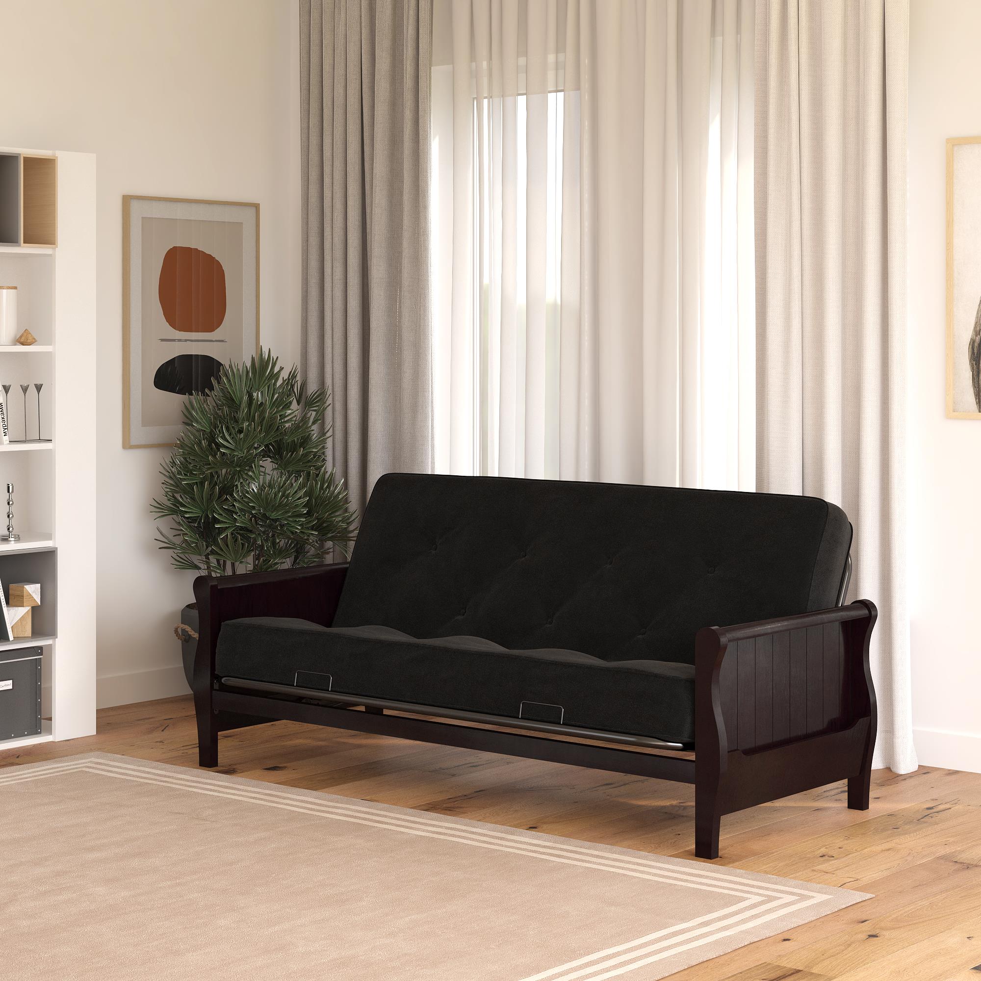 DHP Wood Arm Futon with Espresso Finish and 8" Coil Futon Mattress