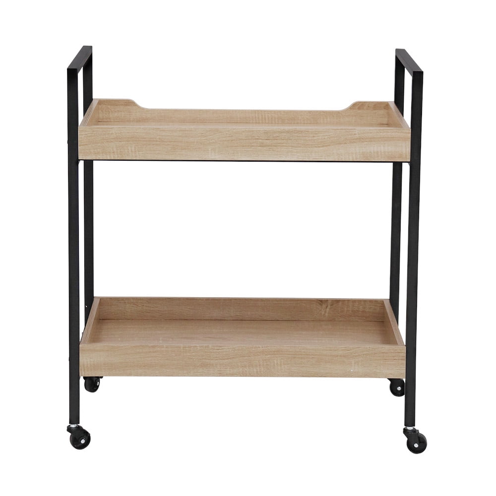 Abble White Oak Manufactured Wood Kitchen Serving Bar Cart with  Caster Wheels