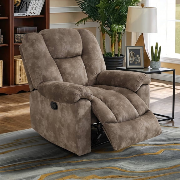 Manual Recliner Chair, Fabric Recliner Sofa Couch Reclining Chair with Overstuffed Armrest for Living Room, Bedroom, Brown