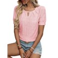 thumbnail image 2 of Womens Tops Dressy Casual Cute Hollow Embroidered Blouses Short Sleeve Shirts Summer Outfits 2025 Pink S, 2 of 9