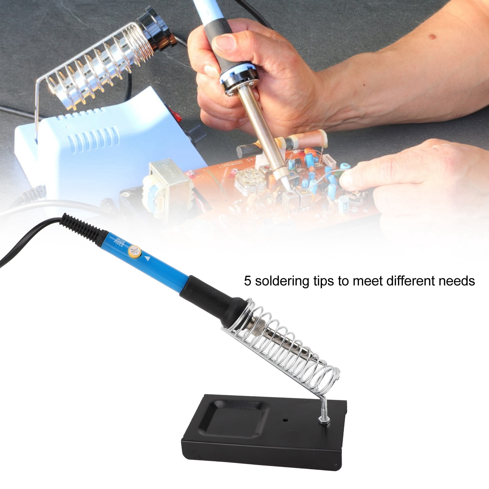 Riousery 15-Piece Electric Soldering Iron Kit Adjustable Temperature Portable Electronics Welding Tools Set 220V EU Plug Soldering Gun & Iron With Stand Storage Bag Blue