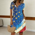 thumbnail image 2 of Women's Independence Day 250 Years Anniversary Patriotic Dress Short Sleeve Printed Star Pattern Round Neckline Casual Comfortable Daily Wear USA Flag Summer Dress 4th of July Light Blue M, 2 of 5