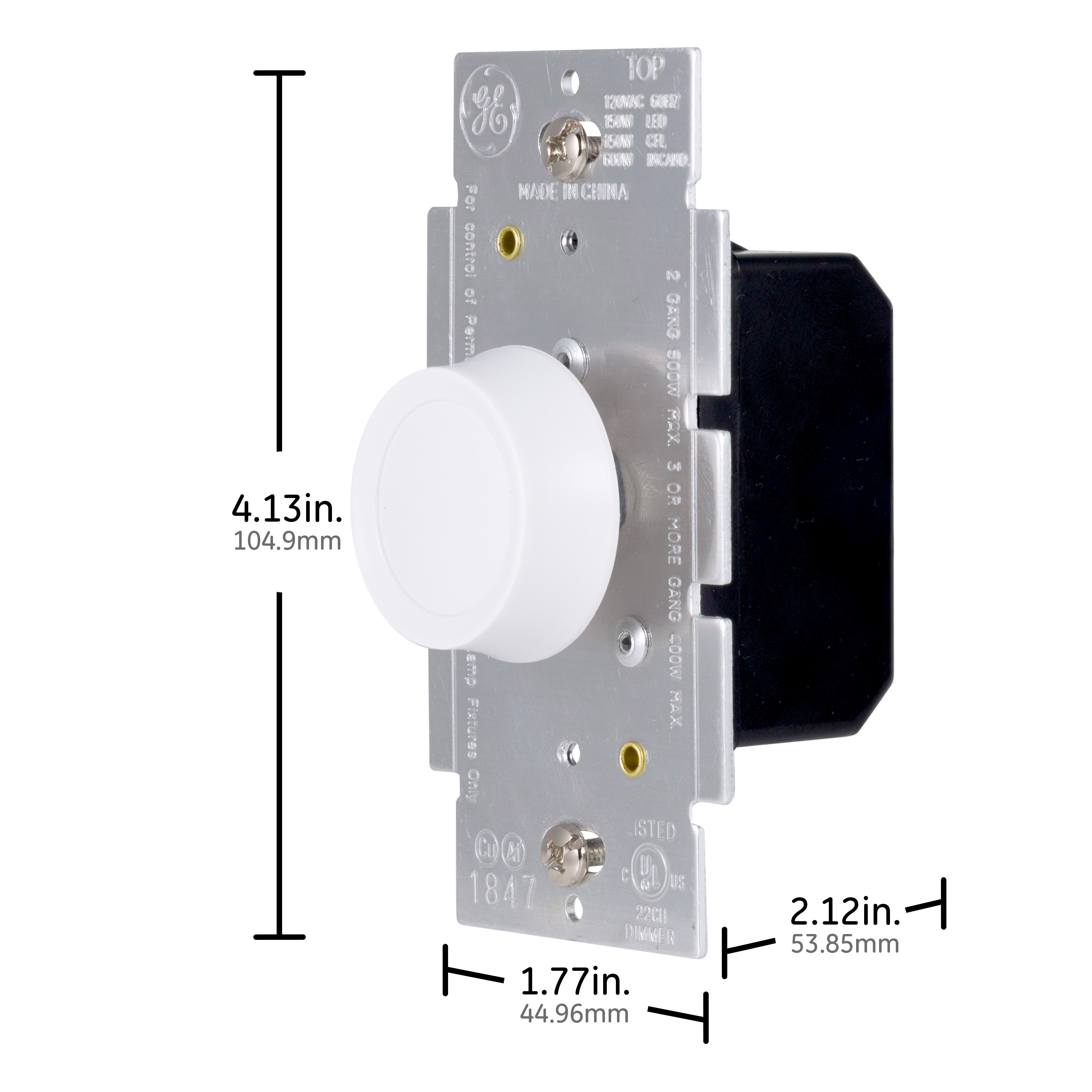 GE Single Pole Rotary Dimmer with Light Almond and White Knobs photo 5