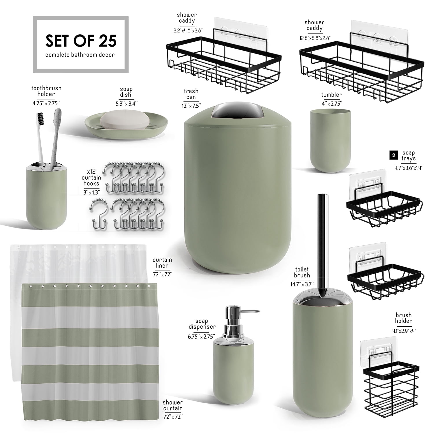 Lammaloe Sage Green Bathroom Accessory and Shower Caddy Set