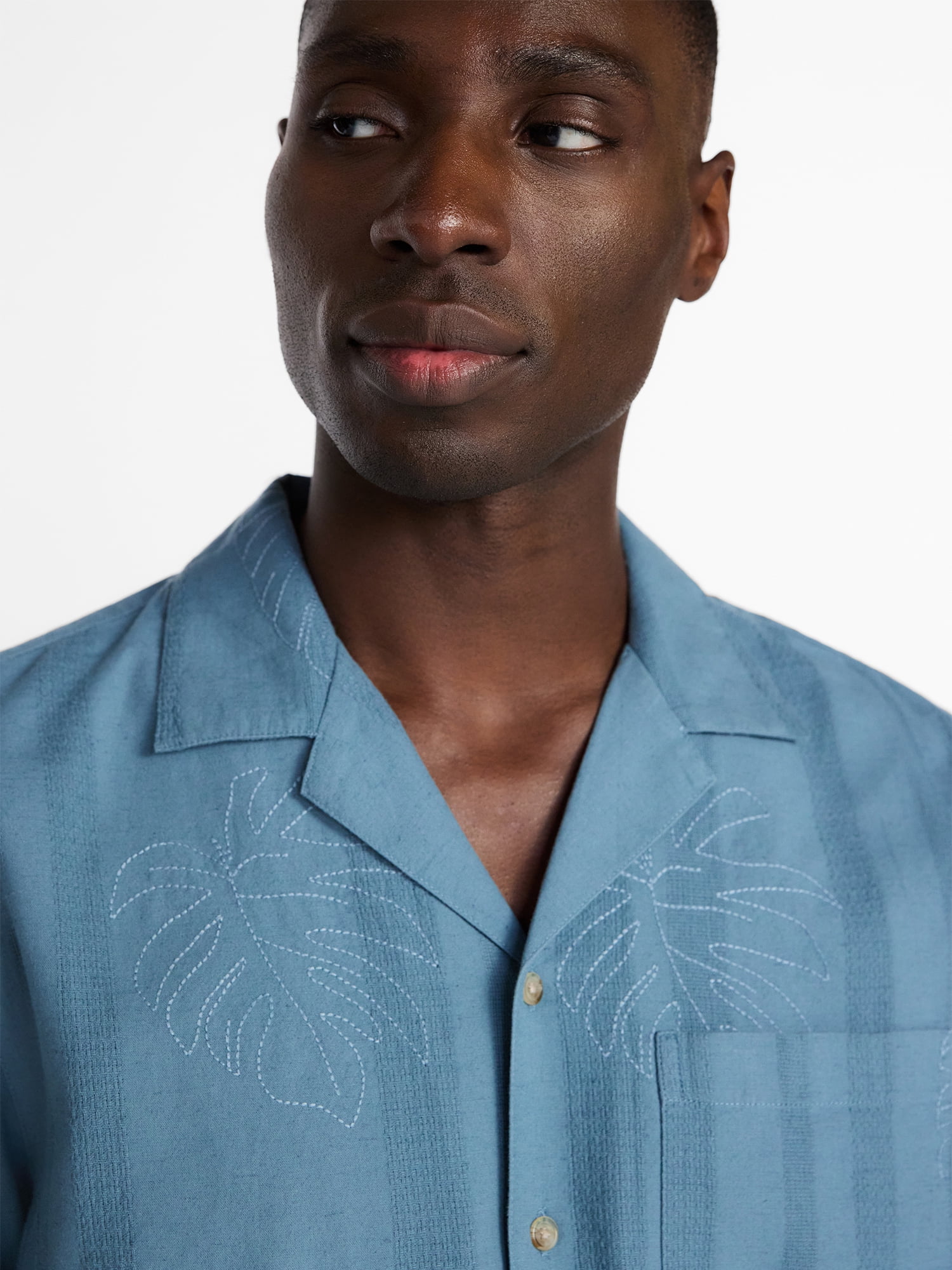 George Men's Embroidered Camp Shirt with Short Sleeves, Sizes S-5XL