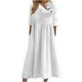 thumbnail image 1 of Économies d'Été! PEZHADA Robes d'Été pour Femmes, Robe Grande Taille pour Femmes, Robes Midi pour Femmes, Robe à Enfiler à Bretelles à Manches Courtes Imprimées à Col Rond Blanche, 1 of 6