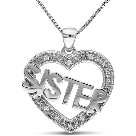Miabella Diamond Accent Sterling Silver Sister Heart Pendant, 18
