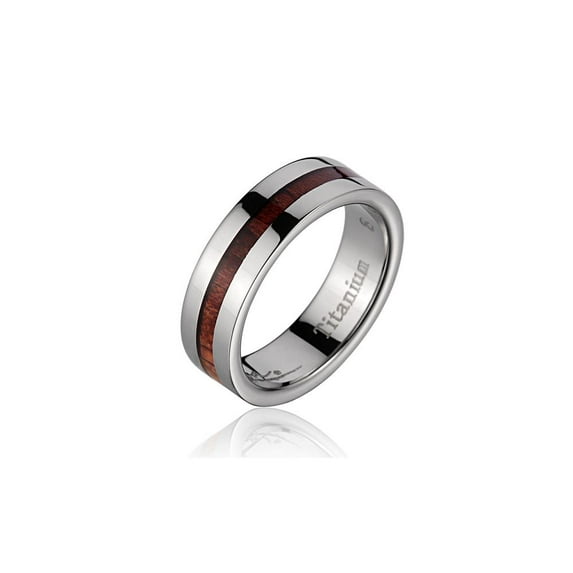 Genuine inlay Hawaiian koa wood wedding band ring titanium 6mm size 11