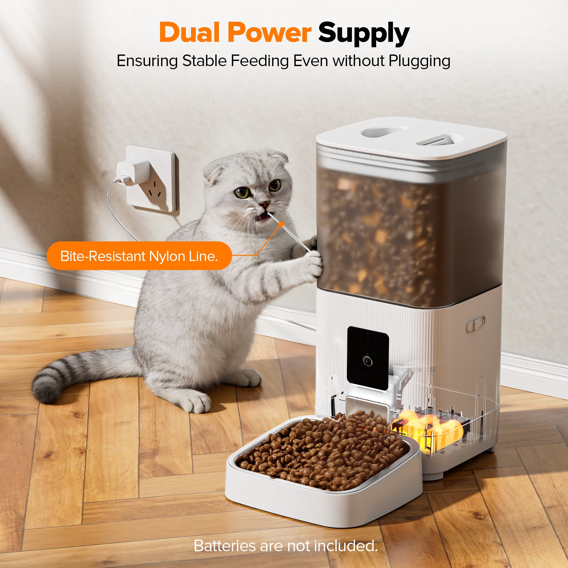 LHRIVER APP Remote Control Automatic Cat Feeder with HD Camera, 2.4G WiFi, 6L/25 Cups Pet Feeder with 304 Stainless Steel Bowl, Dual Power Supply, 2-Way Audio