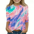 thumbnail image 2 of Maean Girls Kids Blouse 3/4 Sleeve Crewneck Summer Tshirts Girl Causal Tie Dye Graphic Shirts Tops, 2 of 5