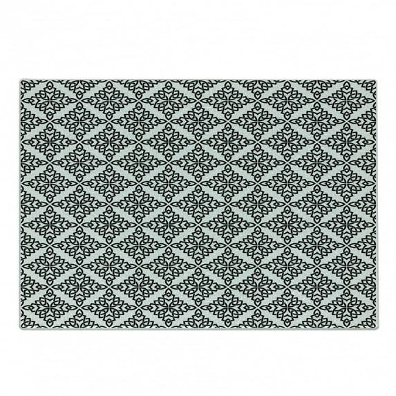 Celtic Cutting Board, Intricate Celtic Style Pattern as Braided Grid Latticework on White Background, Decorative Tempered Glass Cutting and Serving Board, Small Size, Black and White, by Ambesonne