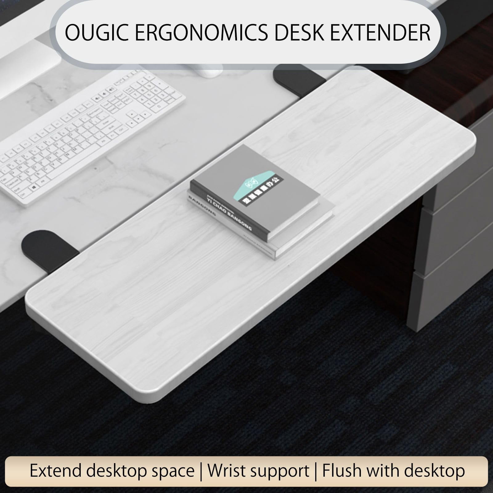 Ergonomics Desk Extender Tray, 21.7"x9.5" Punch-Free Clamp on, Foldable Keyboard Drawer Tray