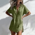 thumbnail image 2 of LEKODE Women Cotton Linen Swimsuit Coverup Shirt Dressy Casual Button Down Bathing Suit Cover Up Beach Vacation Outfits Army Green XL, 2 of 6
