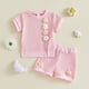 thumbnail image 2 of Niña Bebé Ropa de Verano Elegante Bordado Floral Cuello Redondo Pantalones Cortos de Manga Corta Dos Piezas Conjunto de Tejido Suave Transpirable, 2 of 9