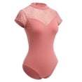 thumbnail image 2 of IBTOM CASTLE Women Gymnastics Leotard Adult Short Sleeve Floral Lace Print Backless Bodysuit Ballet Dance Wear XXL Dark Pink - Lace, 2 of 8