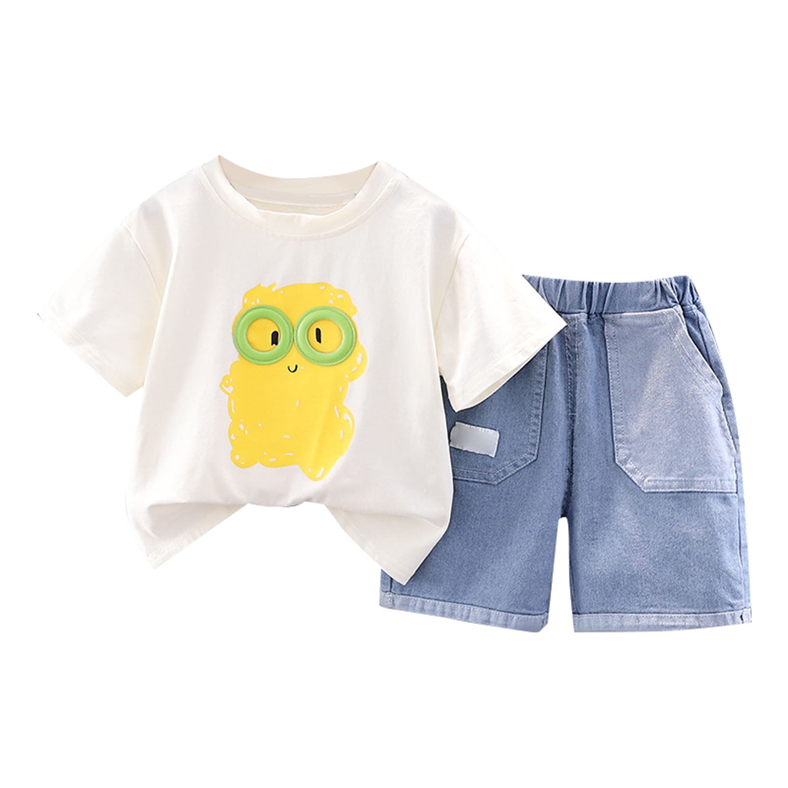 EnJoCho Boys Baby Outfit Toddler Baby Boys Summer Clothes T Shirt with Cute Pattern Print Denim Shorts Outfit Little Boy School Casual Set 12-24 Months