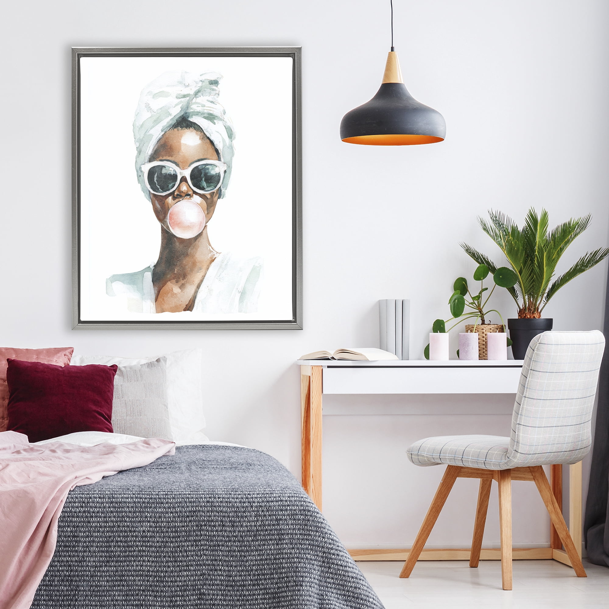 Stupell Industries Bubble Reverie Female Gray Framed Floater Canvas Wall Art, design by Svetlana Aleynikova