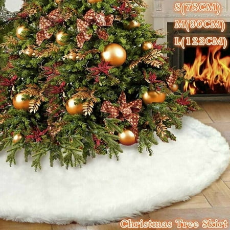 Long Plush White Snowflake Christmas Tree Skirt Base Floor Mat Cover Decor, 31