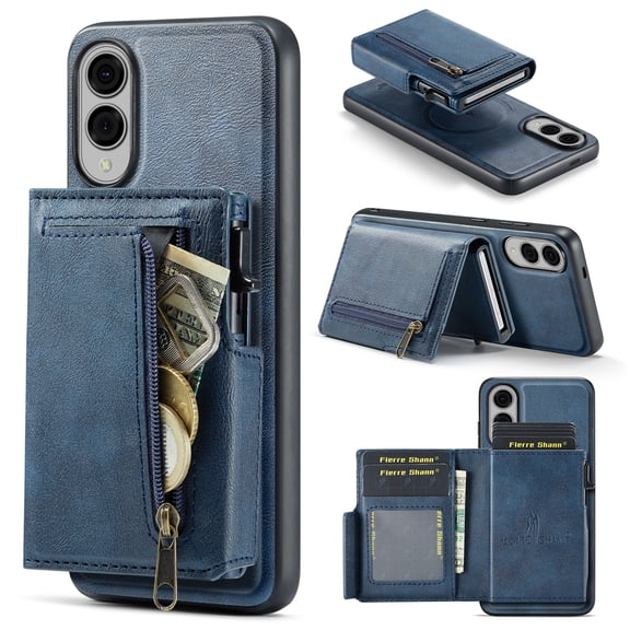 for Samsung Galaxy S25 Edge Back Wallet Phone Case with RFID Blocking Detachable Card Holder, PU Leather Flip Kickstand Shockproof Zipper Pocket Magnetic Cover for Samsung Galaxy S25 Edge, Blue