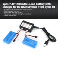 thumbnail image 2 of 2pcs 7.4V 1500mAh Li-ion Battery with Charger for RC Boat Skytech H100 Syma Q1, 2 of 6