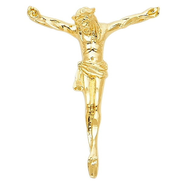 Trust Jewelry 14K Solid Yellow Gold Jesus Body Double Bail Cross Crucifix Pendant 34mm