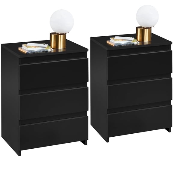 Topeakmart 24"H Vertical Wooden Nightstand with 3 Drawers for Bedroom, Set of 2, Black