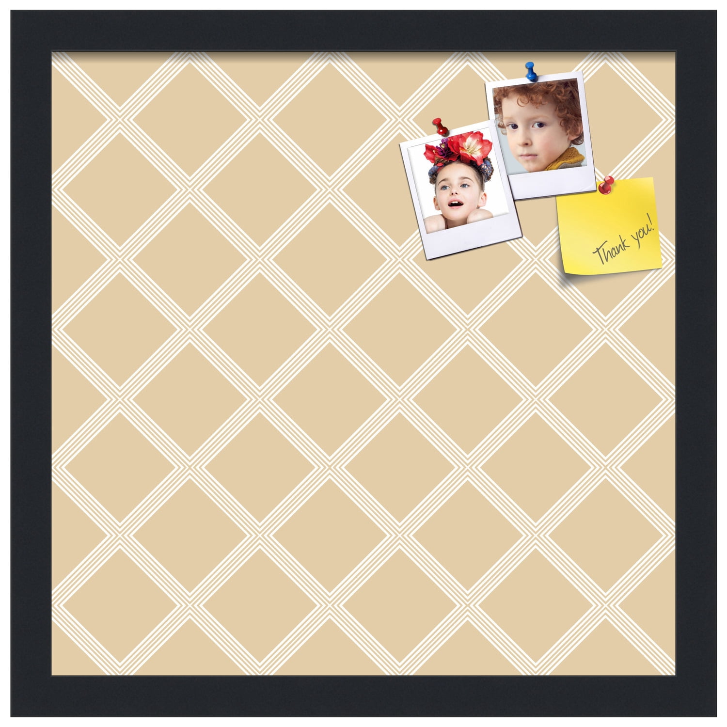 PinPix 15x15 Custom Cork Bulletin Board Diamond Modern Pattern Beige Poster Board Has a Fabric Style Canvas Finish, Framed in Diamond Modern Pattern Beige, by ArtToFrames (PinPix-1800)