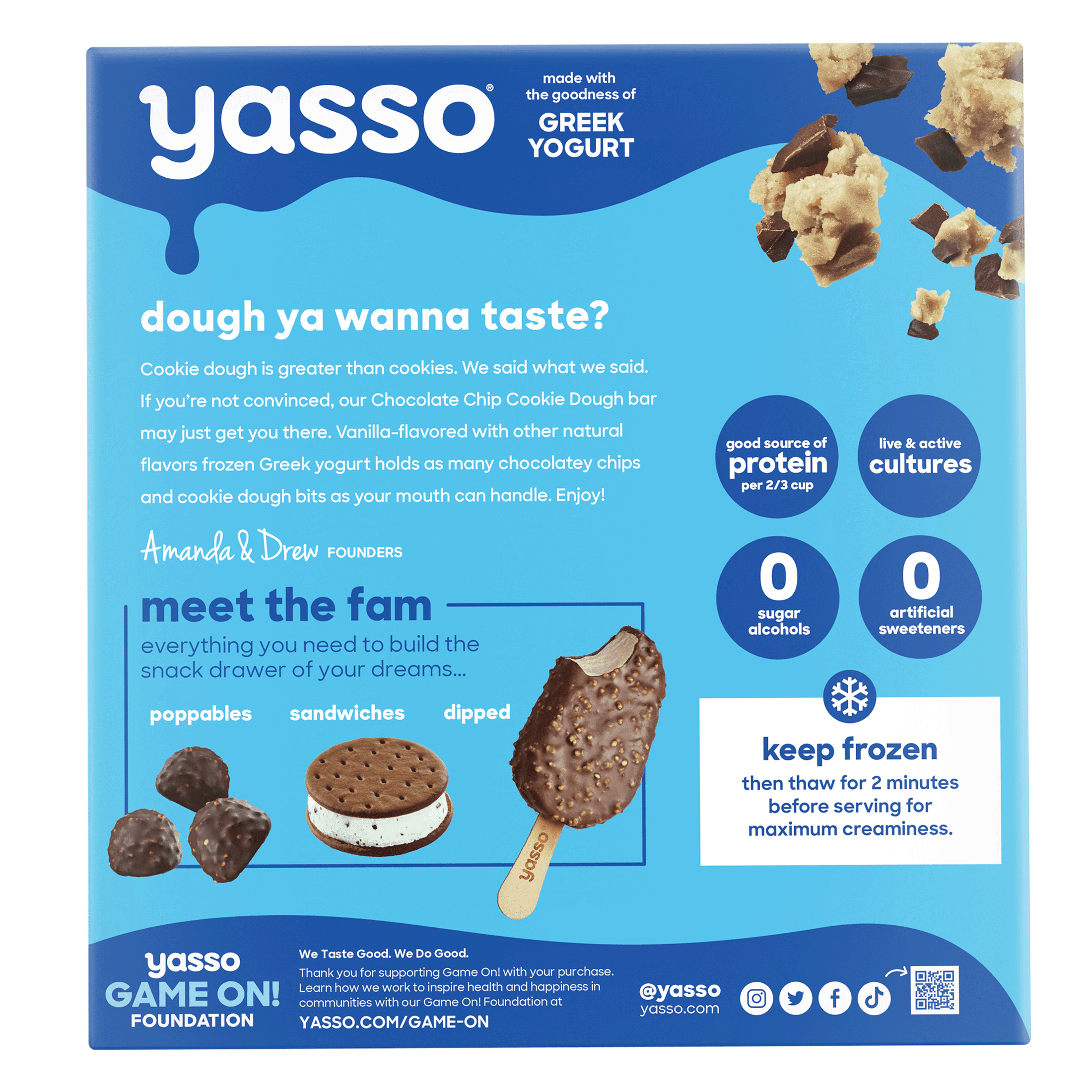 Yasso Smooth Greek Yogurt Ice Cream Bars Chocolate Chip Cookie Dough 3.5 fl oz Frozen