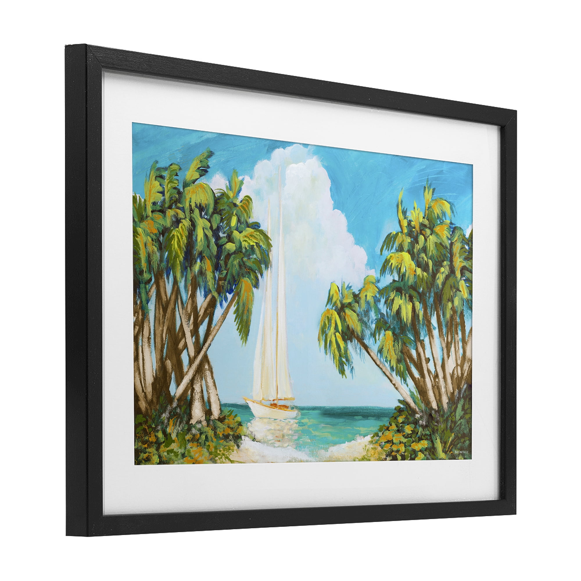 Stupell Industries Sailboat Among Palms Black Framed Print Under Glass, design by Dan Meneely
