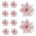 thumbnail image 2 of 10 piezas de adornos navideños de flor de Pascua de 5,7 pulgadas con purpurina navideña. Rosa, 2 of 9