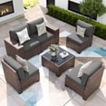 thumbnail image 2 of ELPOSUN Outdoor Sectional Furniture Set 6-Piece Brown Rattan Wicker Conversation Sofa Set with Glass Top Table ,Gray Cushions, 2 of 9
