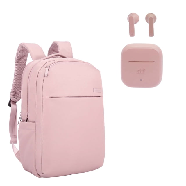 Combo mochila Dott para laptop 15.6 in COOL CAPITAL y Hyro audífonos TWS STF color rosa