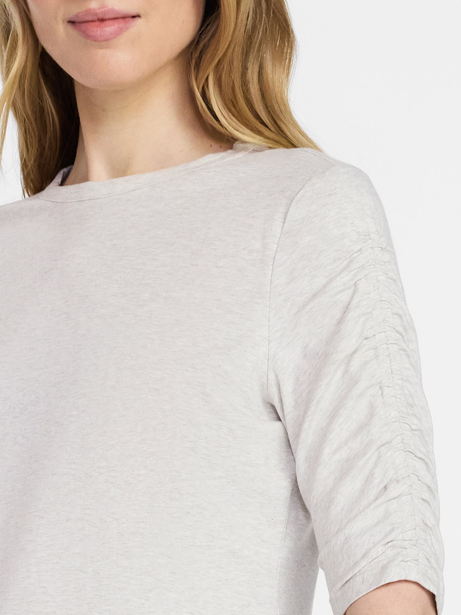 Time and Tru Women's Ruched Elbow Sleeve Tee, Sizes XS-XXXL